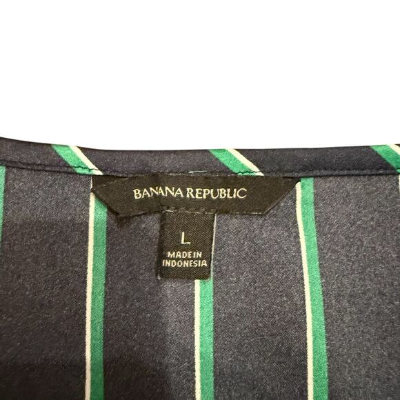 Banana Republic navy green vertical stripe satin tank L - Picture 4 of 6